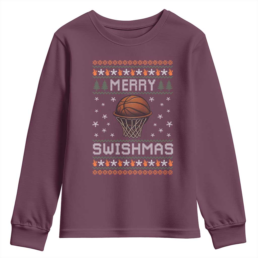 Funny Christmas Basketball Youth Sweatshirt Merry Swishmas Ugly Xmas Swish Technique - Wonder Print Shop