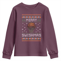 Funny Christmas Basketball Youth Sweatshirt Merry Swishmas Ugly Xmas Swish Technique - Wonder Print Shop