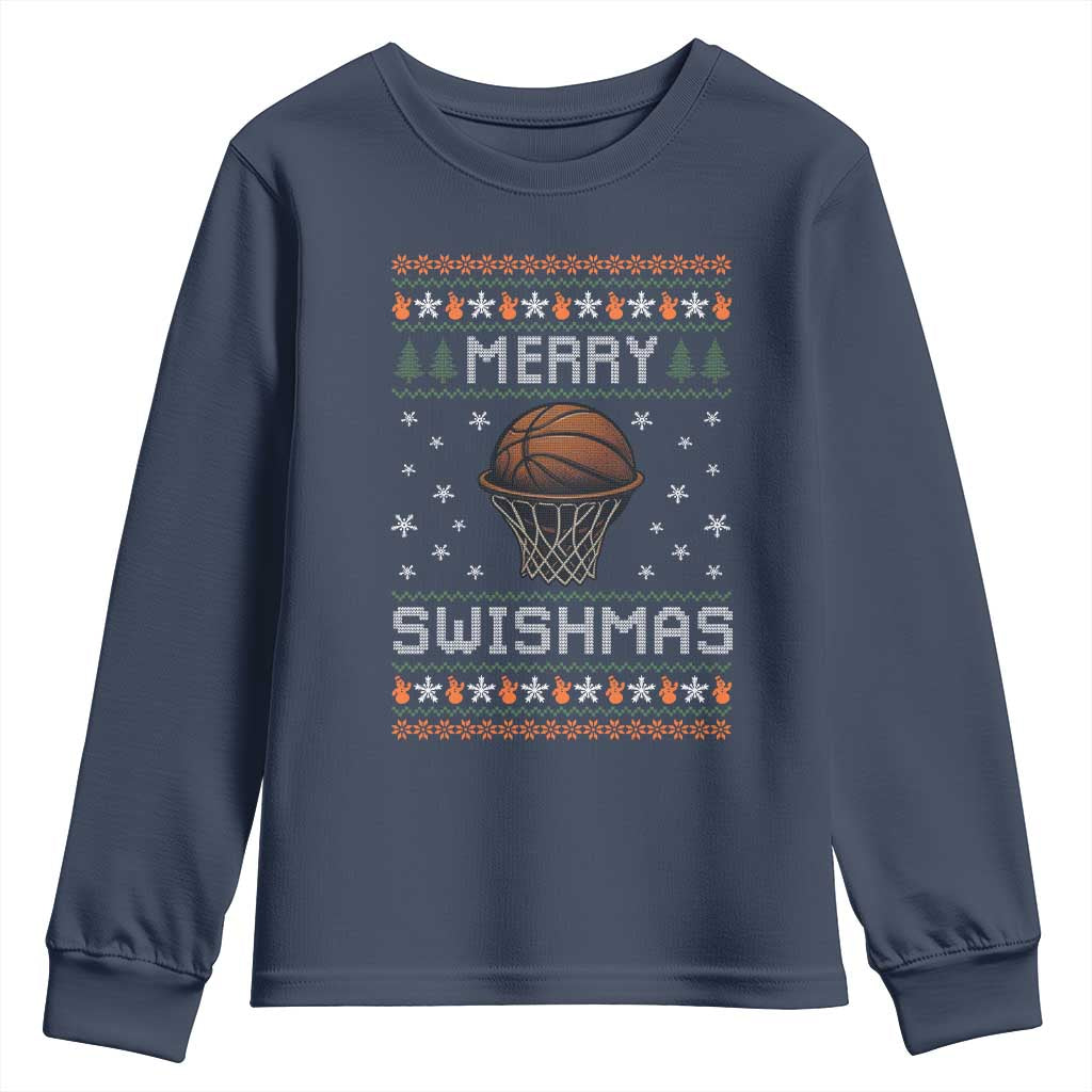 Funny Christmas Basketball Youth Sweatshirt Merry Swishmas Ugly Xmas Swish Technique - Wonder Print Shop