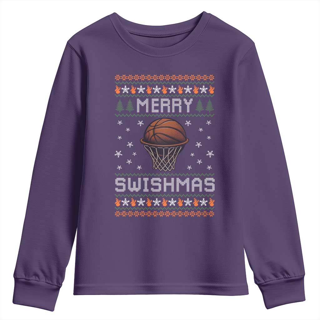 Funny Christmas Basketball Youth Sweatshirt Merry Swishmas Ugly Xmas Swish Technique - Wonder Print Shop