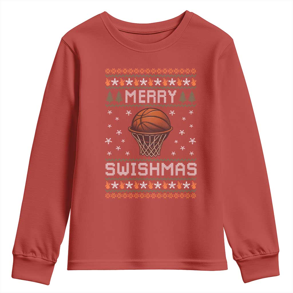 Funny Christmas Basketball Youth Sweatshirt Merry Swishmas Ugly Xmas Swish Technique - Wonder Print Shop