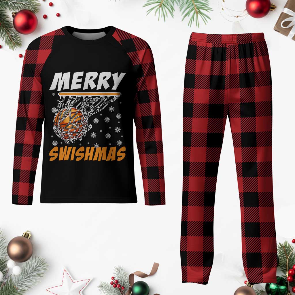 Funny Christmas Basketball Plaid Pajama Set Merry Swishmas Xmas Swish Technique - Wonder Print Shop