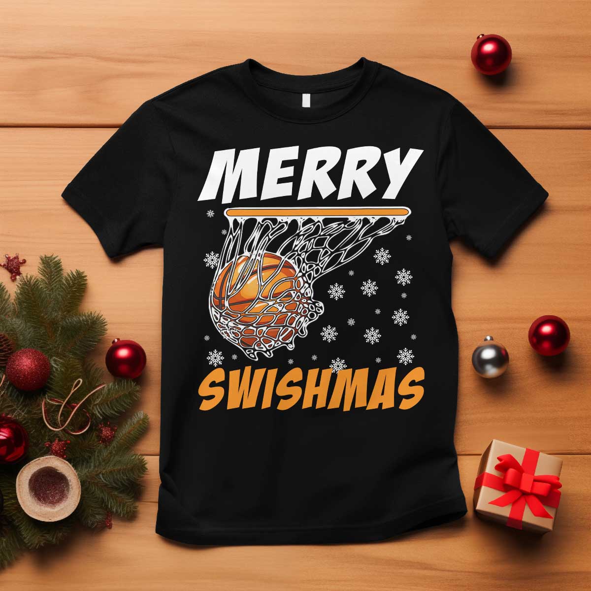 Funny Christmas Basketball T Shirt Merry Swishmas Xmas Swish Technique - Wonder Print Shop