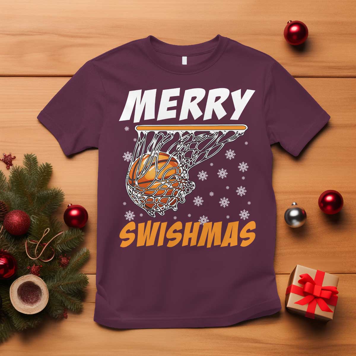 Funny Christmas Basketball T Shirt Merry Swishmas Xmas Swish Technique - Wonder Print Shop
