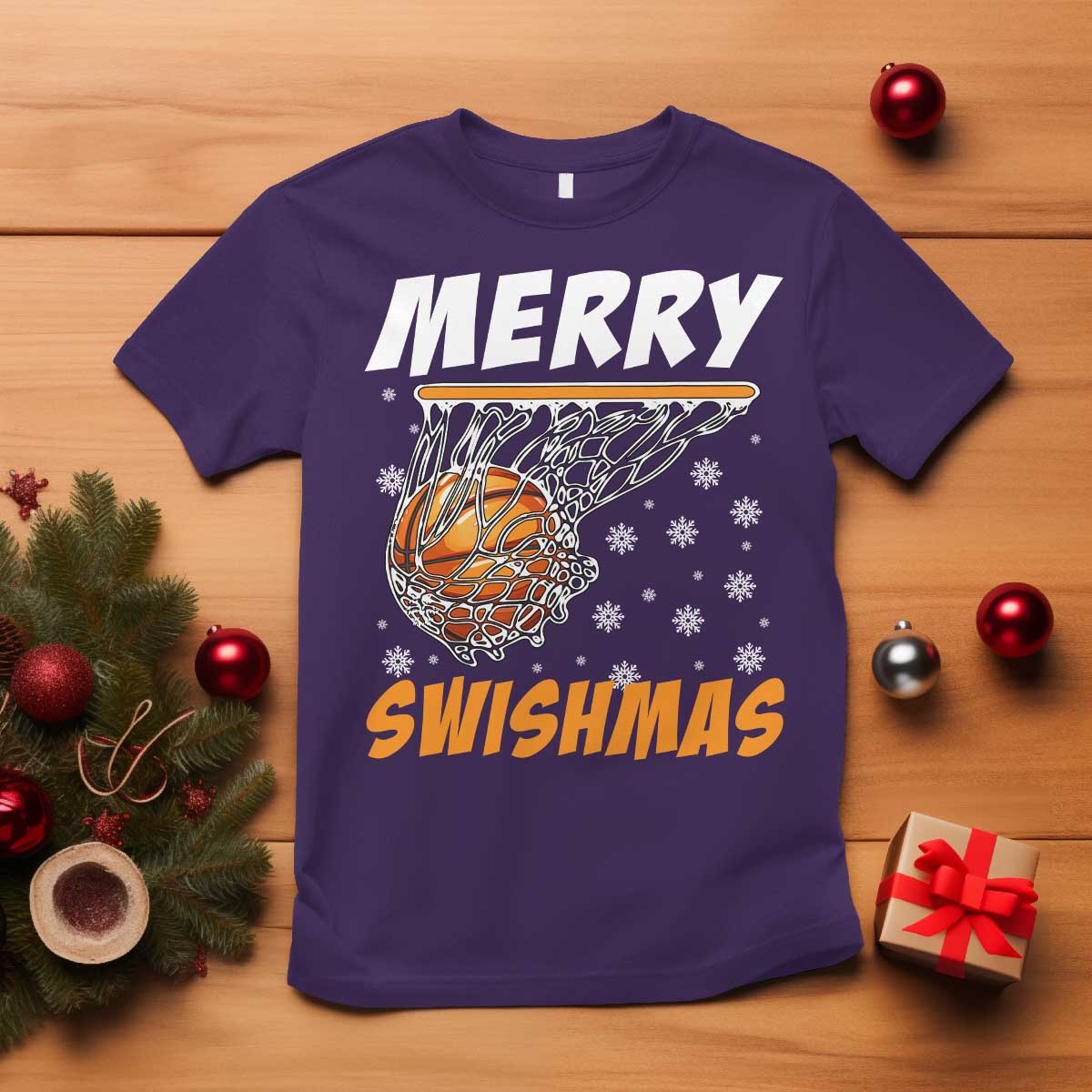 Funny Christmas Basketball T Shirt Merry Swishmas Xmas Swish Technique - Wonder Print Shop