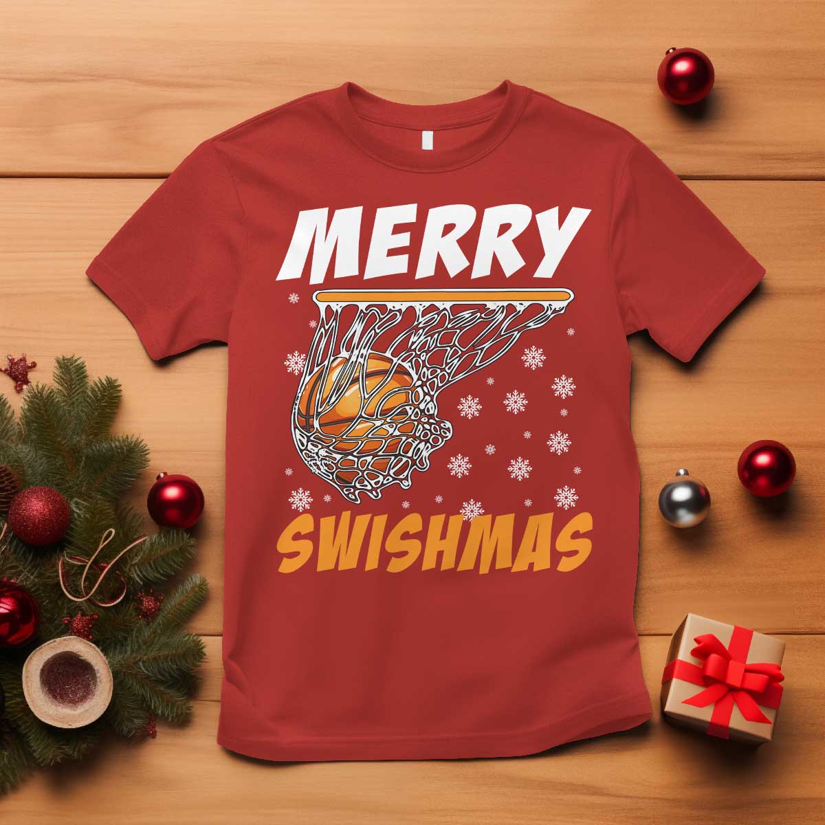 Funny Christmas Basketball T Shirt Merry Swishmas Xmas Swish Technique - Wonder Print Shop