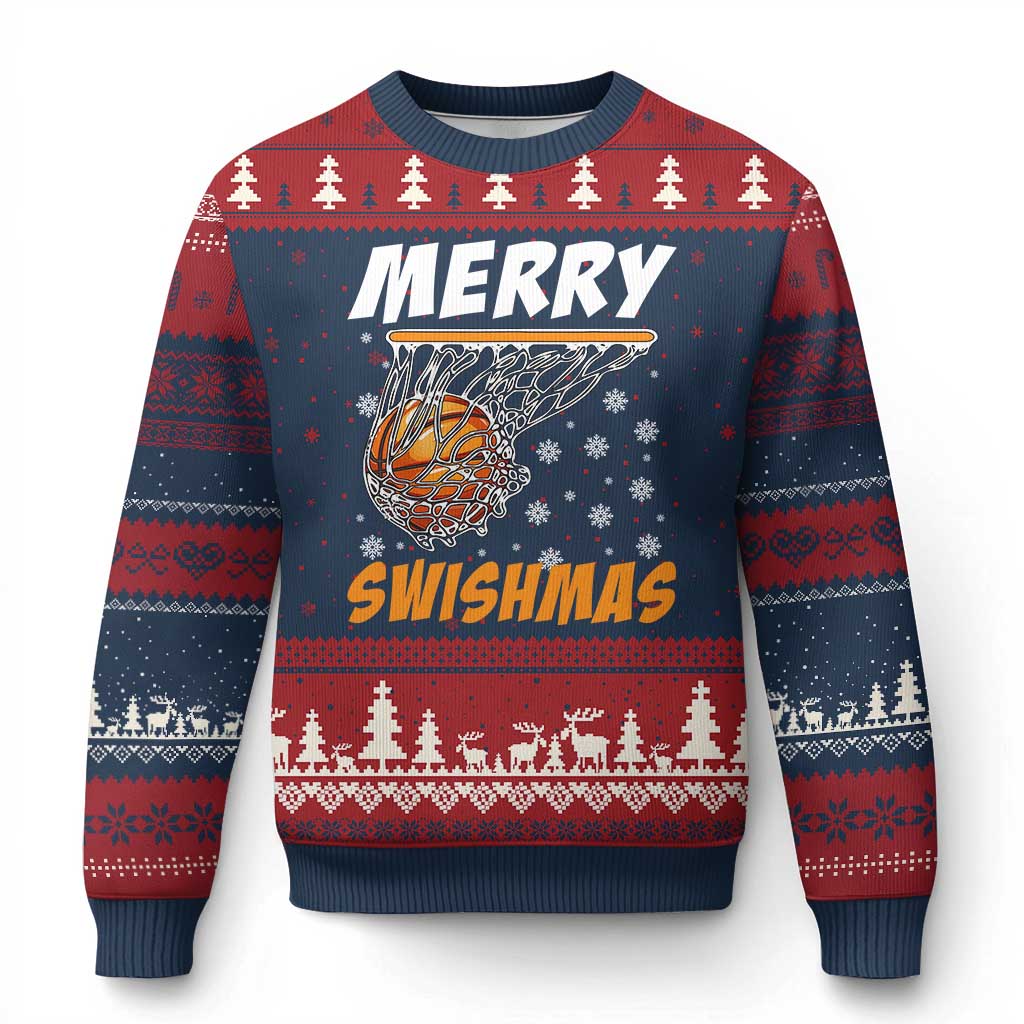 Funny Xmas Basketball Ugly Christmas Sweater Merry Swishmas Xmas Swish Technique - Wonder Print Shop