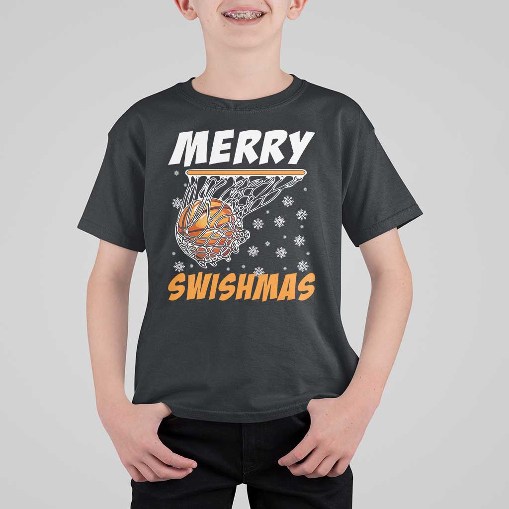 Funny Christmas Basketball T Shirt For Kid Merry Swishmas Xmas Swish Technique - Wonder Print Shop