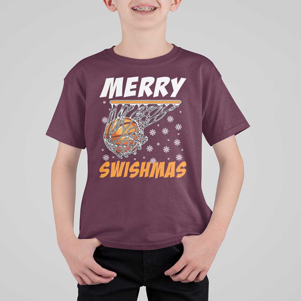 Funny Christmas Basketball T Shirt For Kid Merry Swishmas Xmas Swish Technique - Wonder Print Shop