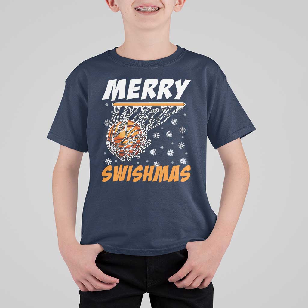 Funny Christmas Basketball T Shirt For Kid Merry Swishmas Xmas Swish Technique - Wonder Print Shop