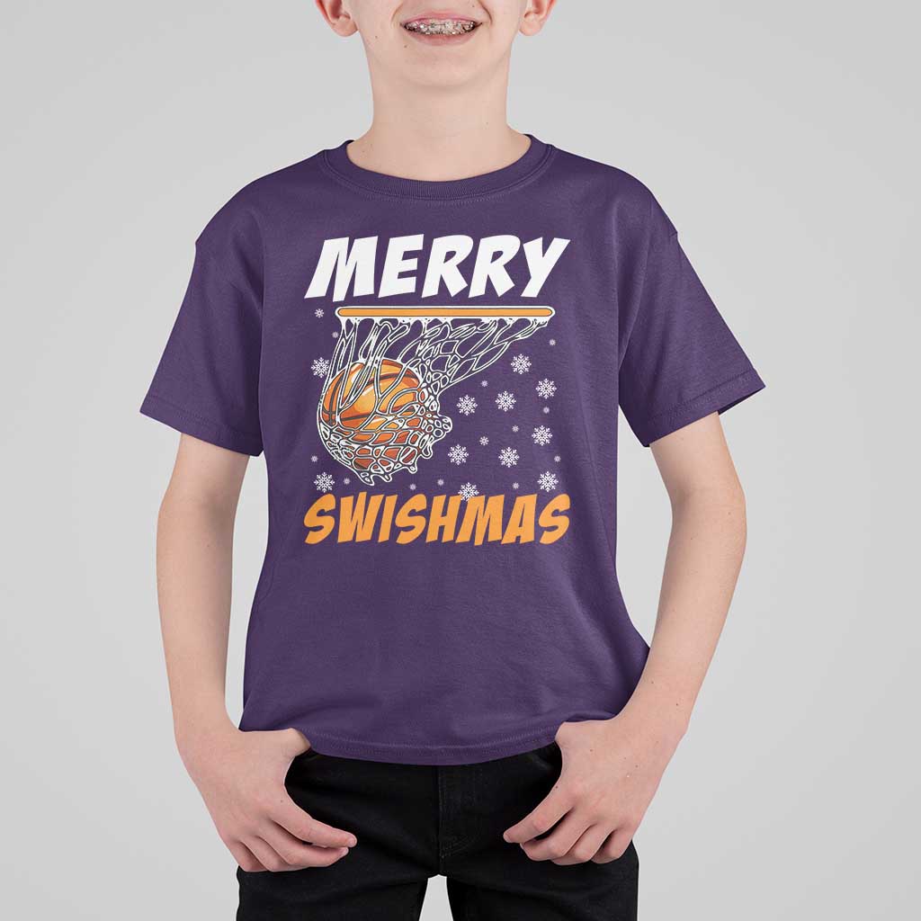 Funny Christmas Basketball T Shirt For Kid Merry Swishmas Xmas Swish Technique - Wonder Print Shop