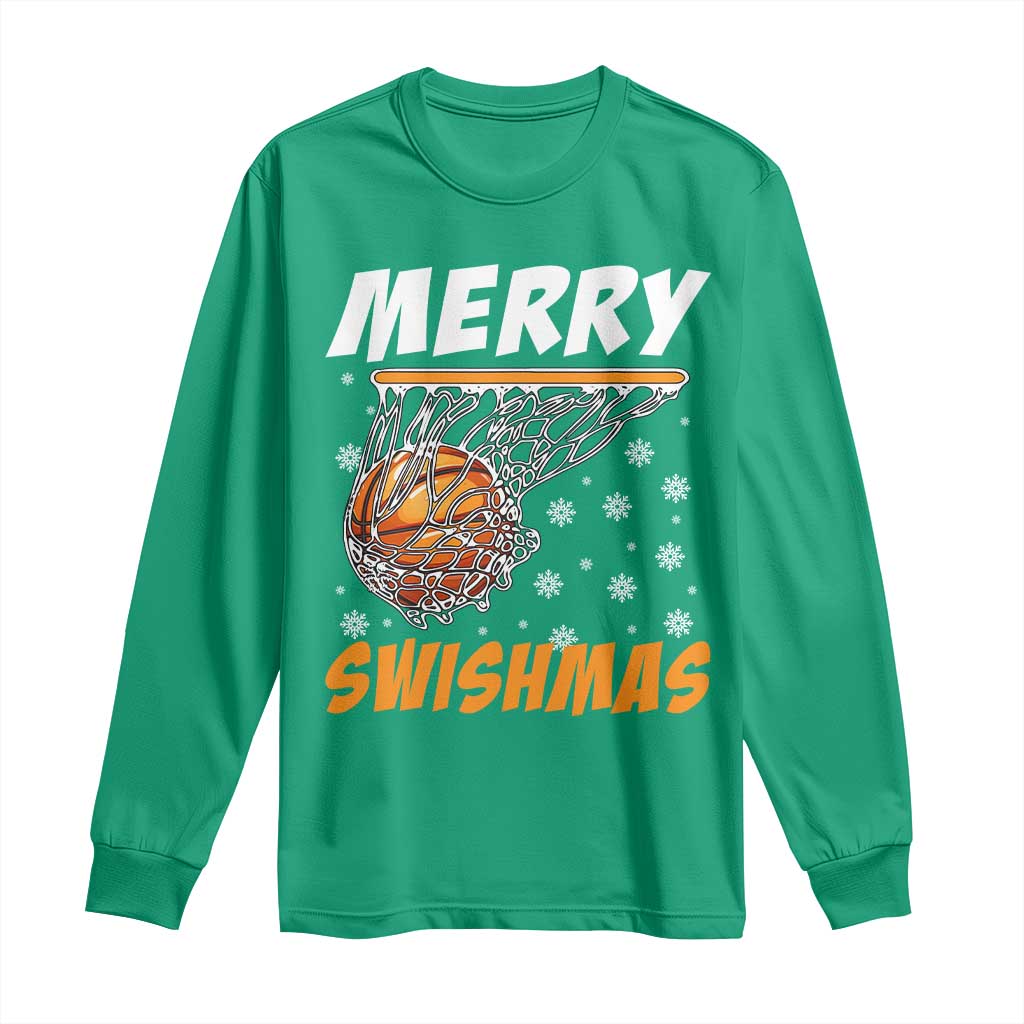 Funny Christmas Basketball Long Sleeve Shirt Merry Swishmas Xmas Swish Technique - Wonder Print Shop
