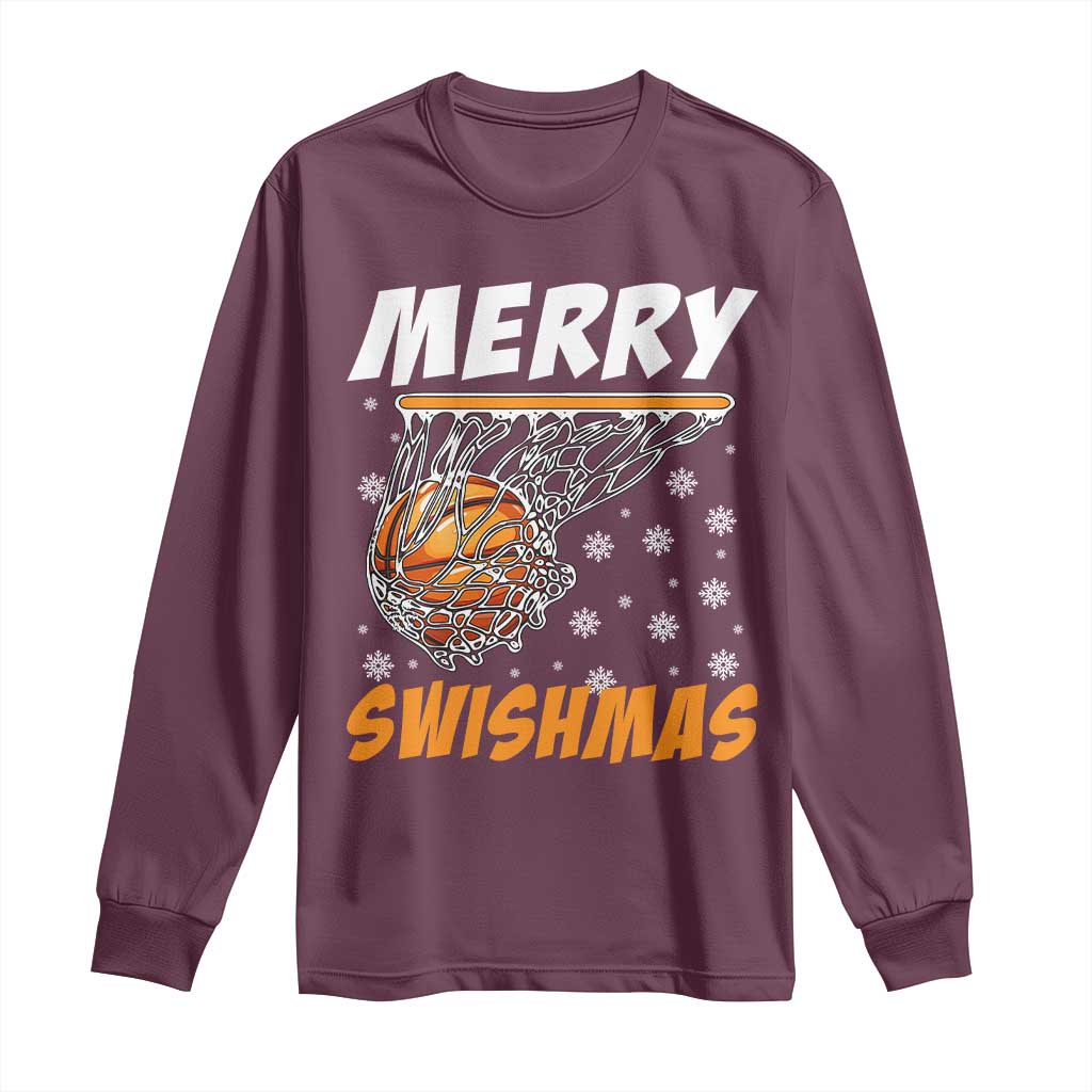Funny Christmas Basketball Long Sleeve Shirt Merry Swishmas Xmas Swish Technique - Wonder Print Shop