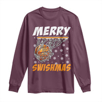 Funny Christmas Basketball Long Sleeve Shirt Merry Swishmas Xmas Swish Technique - Wonder Print Shop