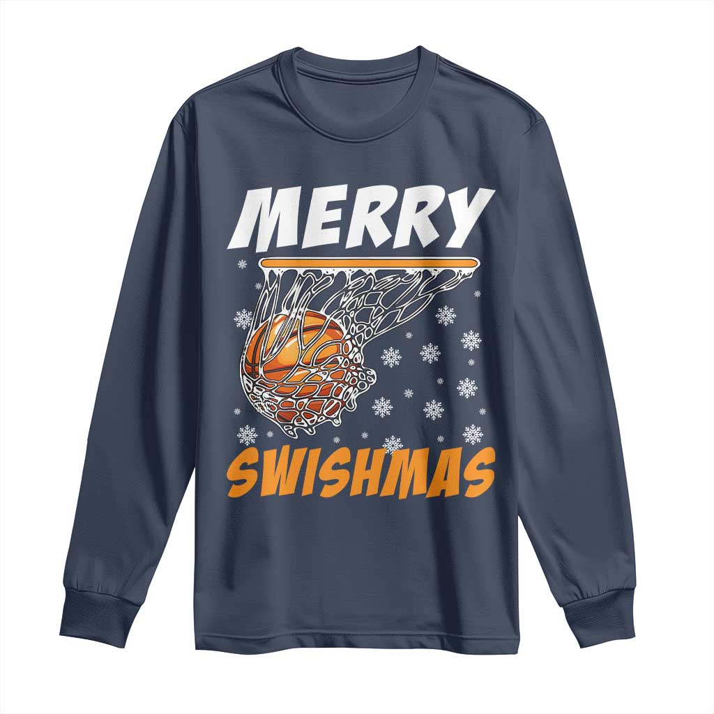 Funny Christmas Basketball Long Sleeve Shirt Merry Swishmas Xmas Swish Technique - Wonder Print Shop