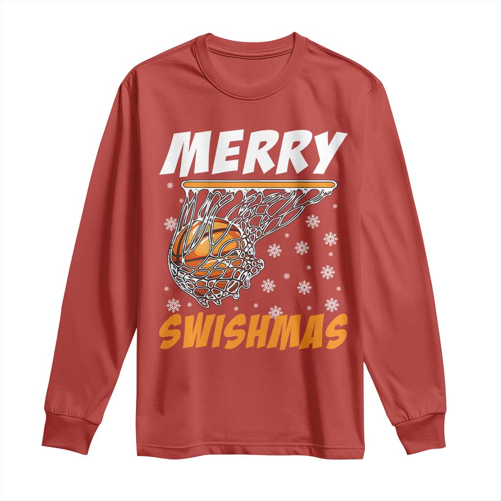 Funny Christmas Basketball Long Sleeve Shirt Merry Swishmas Xmas Swish Technique - Wonder Print Shop