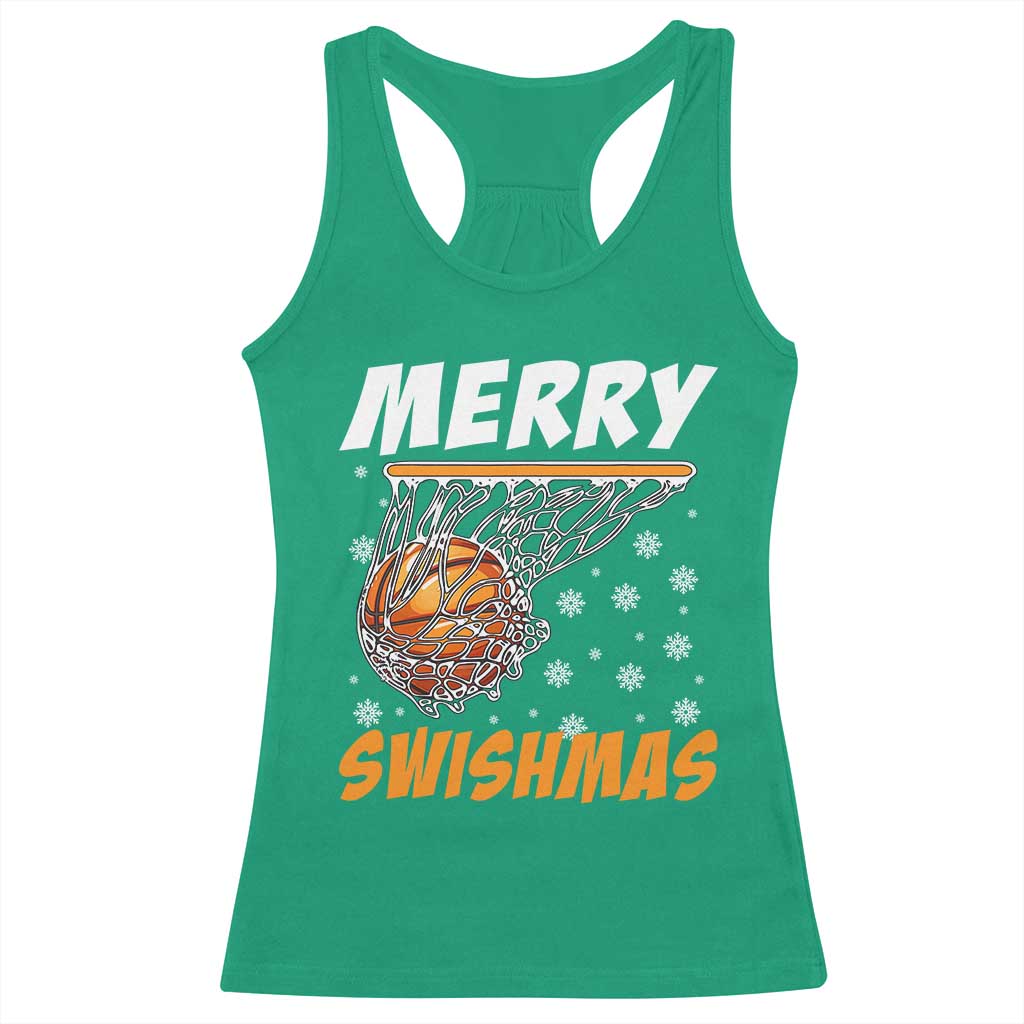 Funny Christmas Basketball Racerback Tank Top Merry Swishmas Xmas Swish Technique - Wonder Print Shop