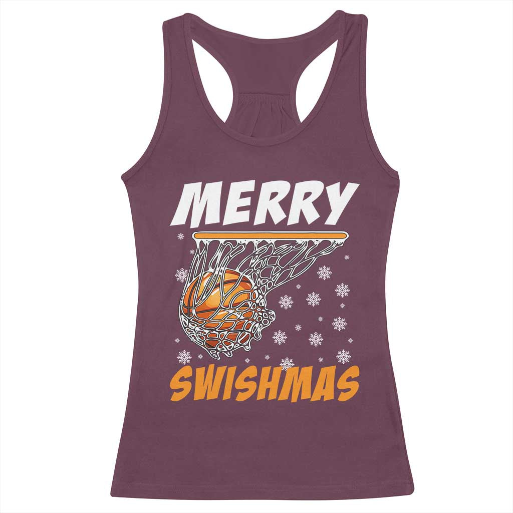 Funny Christmas Basketball Racerback Tank Top Merry Swishmas Xmas Swish Technique - Wonder Print Shop