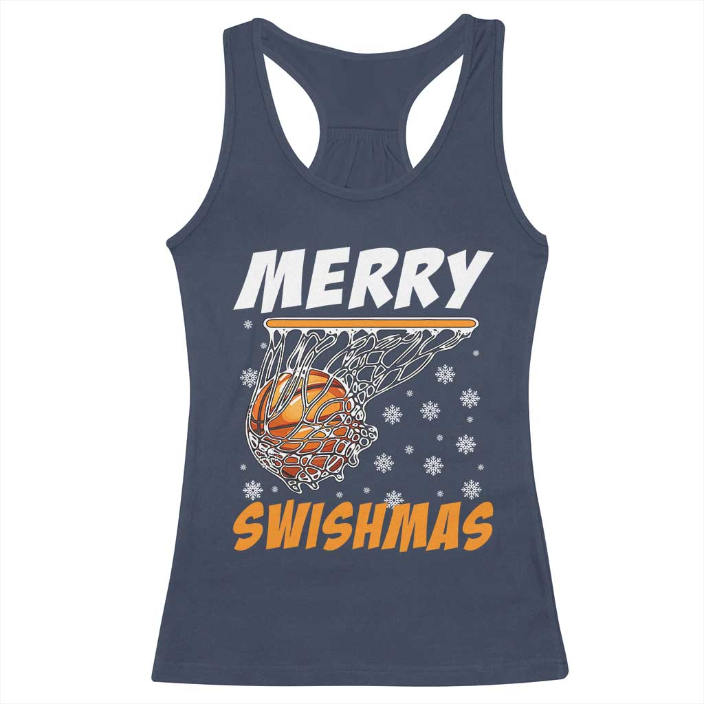 Funny Christmas Basketball Racerback Tank Top Merry Swishmas Xmas Swish Technique - Wonder Print Shop
