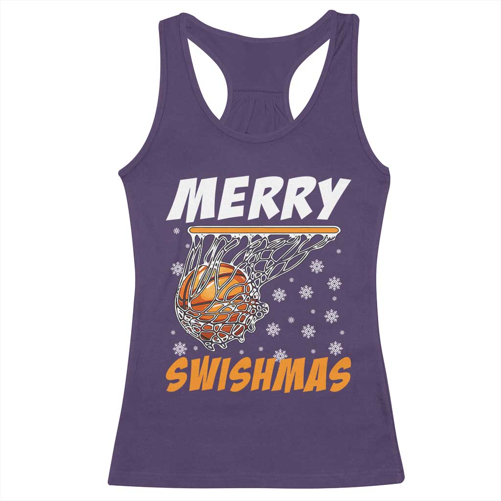 Funny Christmas Basketball Racerback Tank Top Merry Swishmas Xmas Swish Technique - Wonder Print Shop