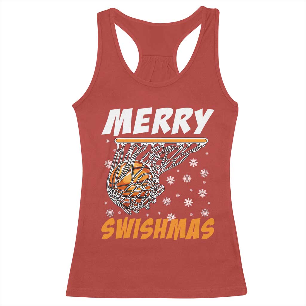 Funny Christmas Basketball Racerback Tank Top Merry Swishmas Xmas Swish Technique - Wonder Print Shop