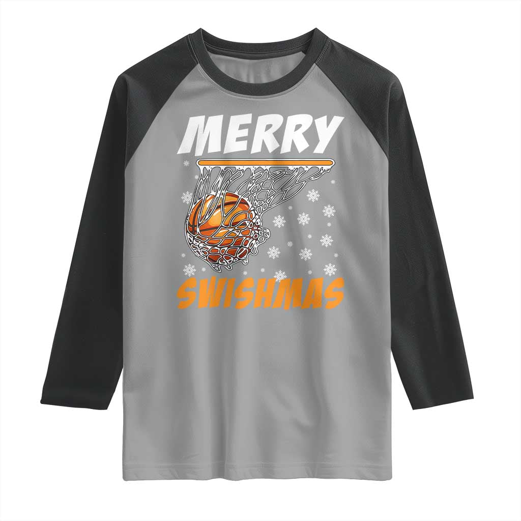Funny Christmas Basketball Raglan Shirt Merry Swishmas Xmas Swish Technique - Wonder Print Shop