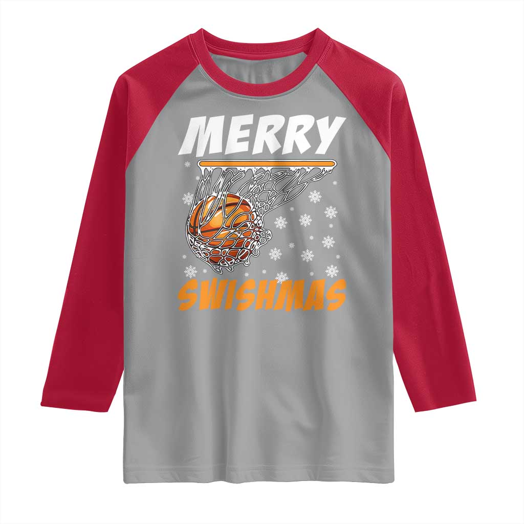 Funny Christmas Basketball Raglan Shirt Merry Swishmas Xmas Swish Technique - Wonder Print Shop