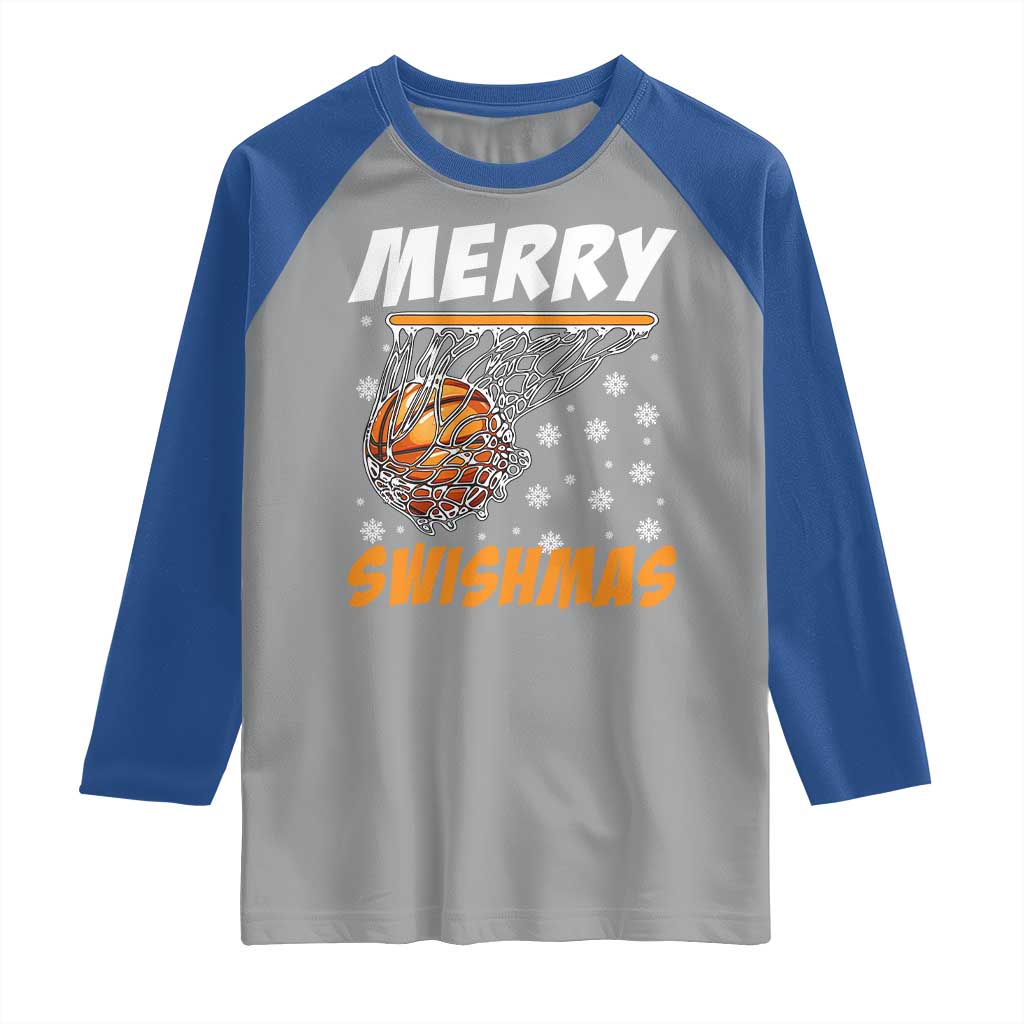 Funny Christmas Basketball Raglan Shirt Merry Swishmas Xmas Swish Technique - Wonder Print Shop