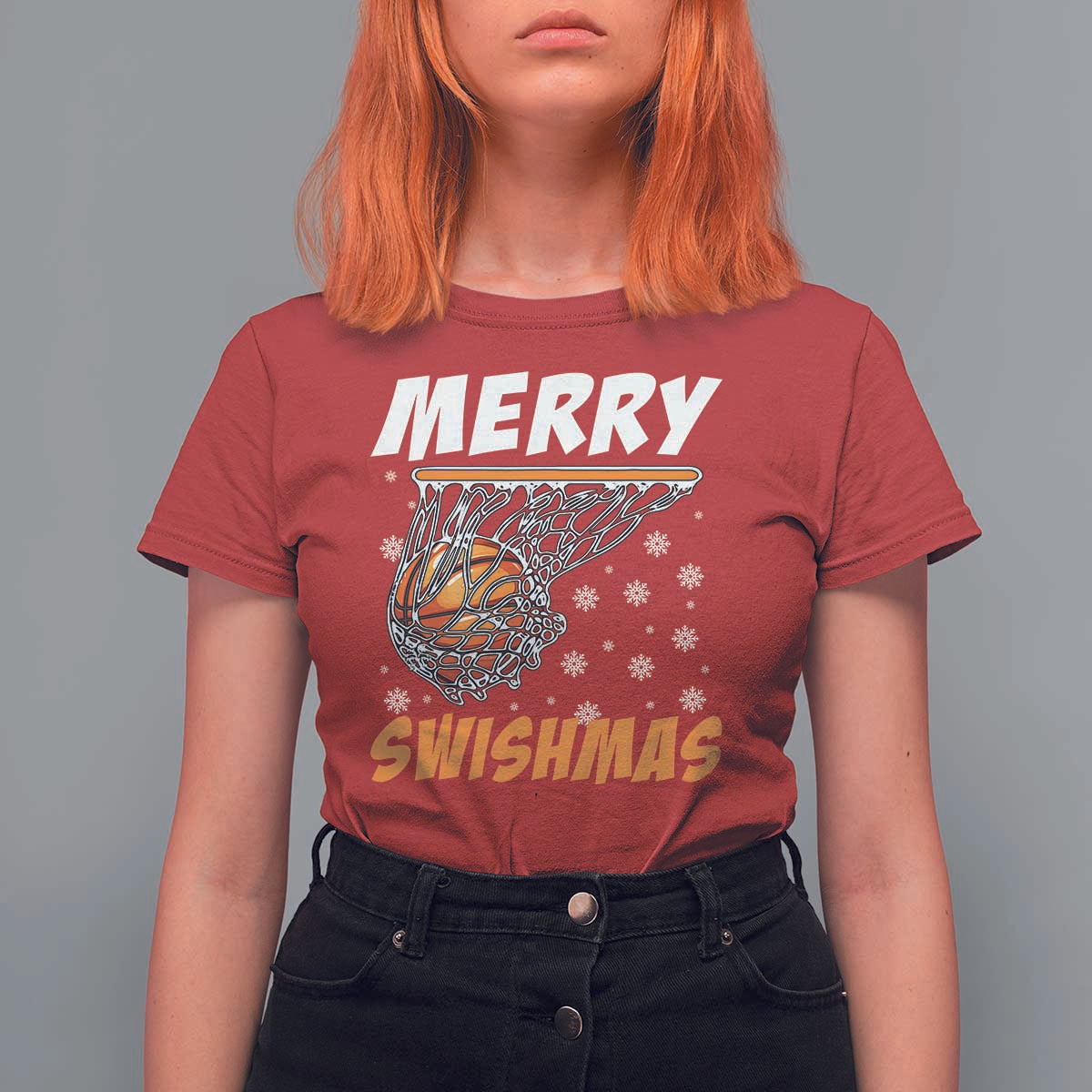 Funny Christmas Basketball T Shirt For Women Merry Swishmas Xmas Swish Technique - Wonder Print Shop