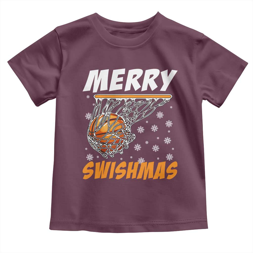Funny Christmas Basketball Toddler T Shirt Merry Swishmas Xmas Swish Technique - Wonder Print Shop