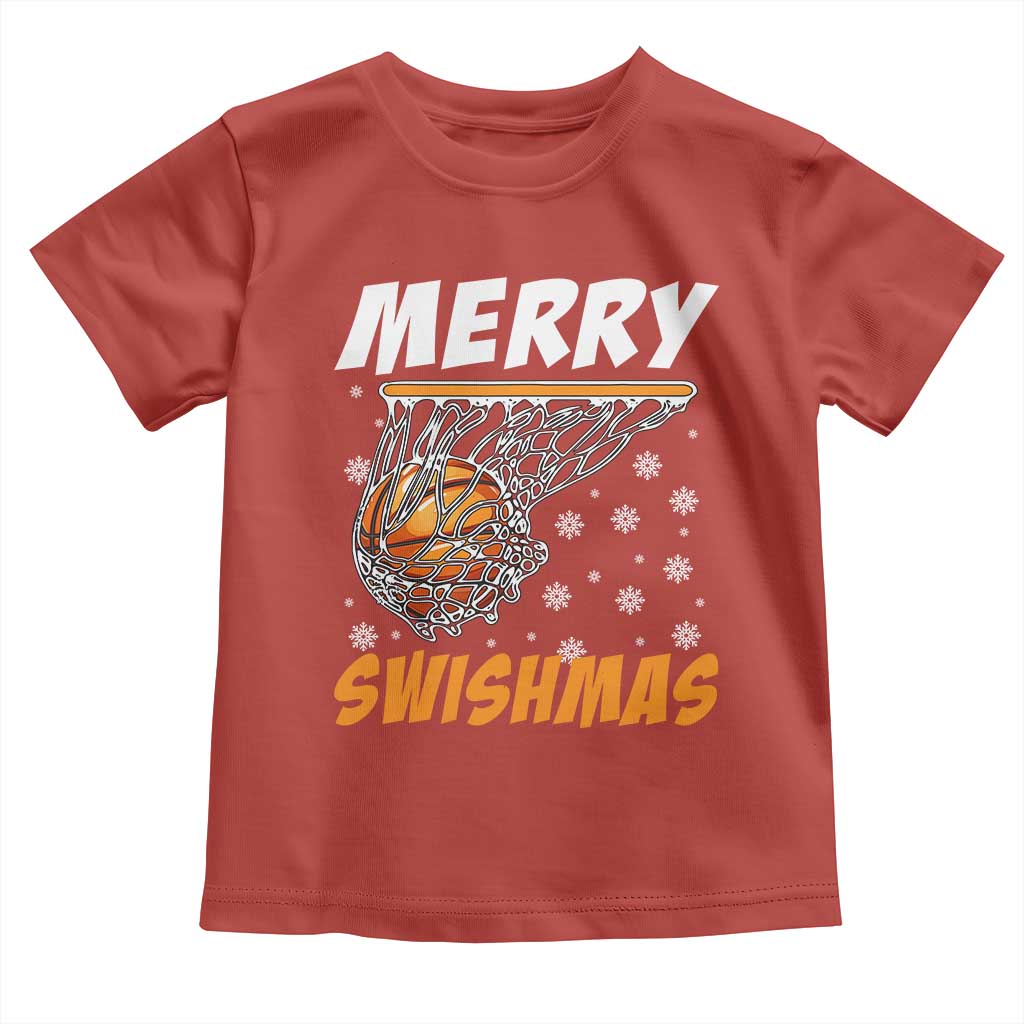 Funny Christmas Basketball Toddler T Shirt Merry Swishmas Xmas Swish Technique - Wonder Print Shop