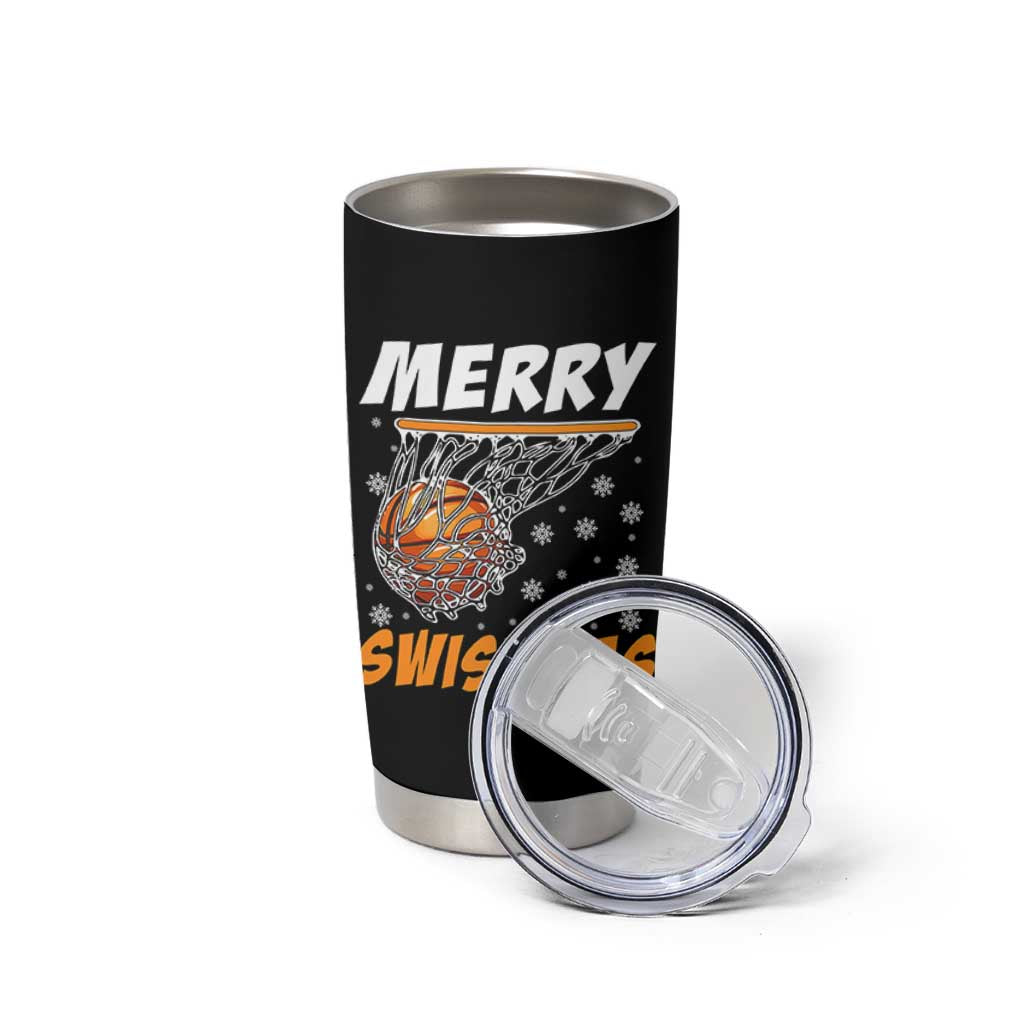 Funny Christmas Basketball Tumbler Cup Merry Swishmas Xmas Swish Technique - Wonder Print Shop