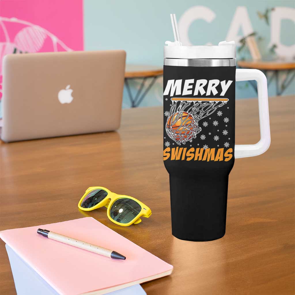 Funny Christmas Basketball Tumbler With Handle Merry Swishmas Xmas Swish Technique - Wonder Print Shop