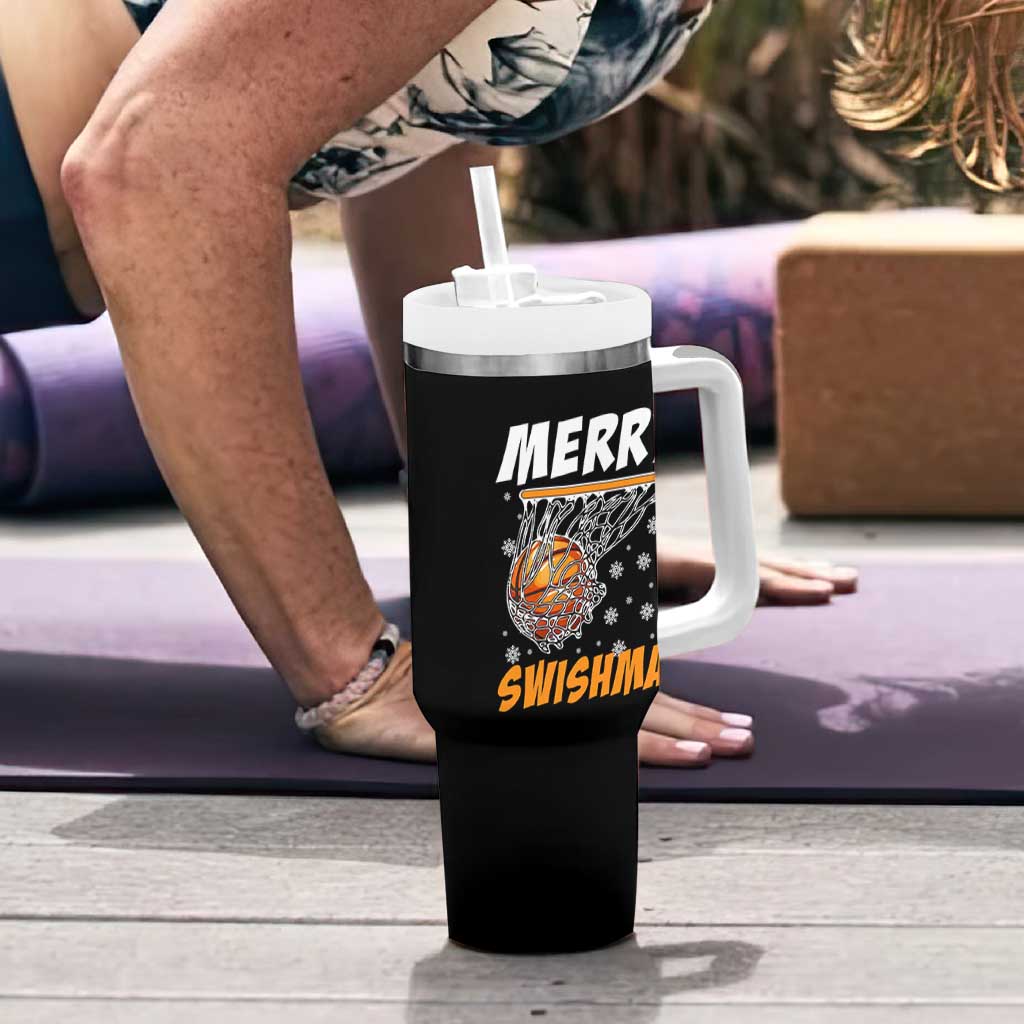 Funny Christmas Basketball Tumbler With Handle Merry Swishmas Xmas Swish Technique - Wonder Print Shop
