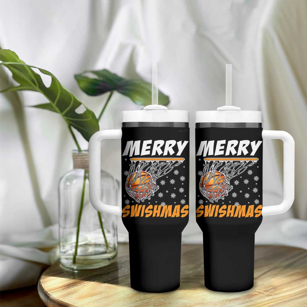Funny Christmas Basketball Tumbler With Handle Merry Swishmas Xmas Swish Technique - Wonder Print Shop