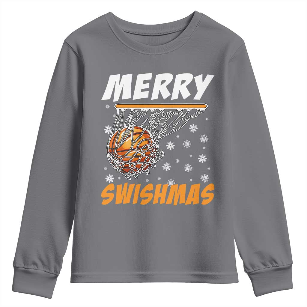 Funny Christmas Basketball Youth Sweatshirt Merry Swishmas Xmas Swish Technique - Wonder Print Shop
