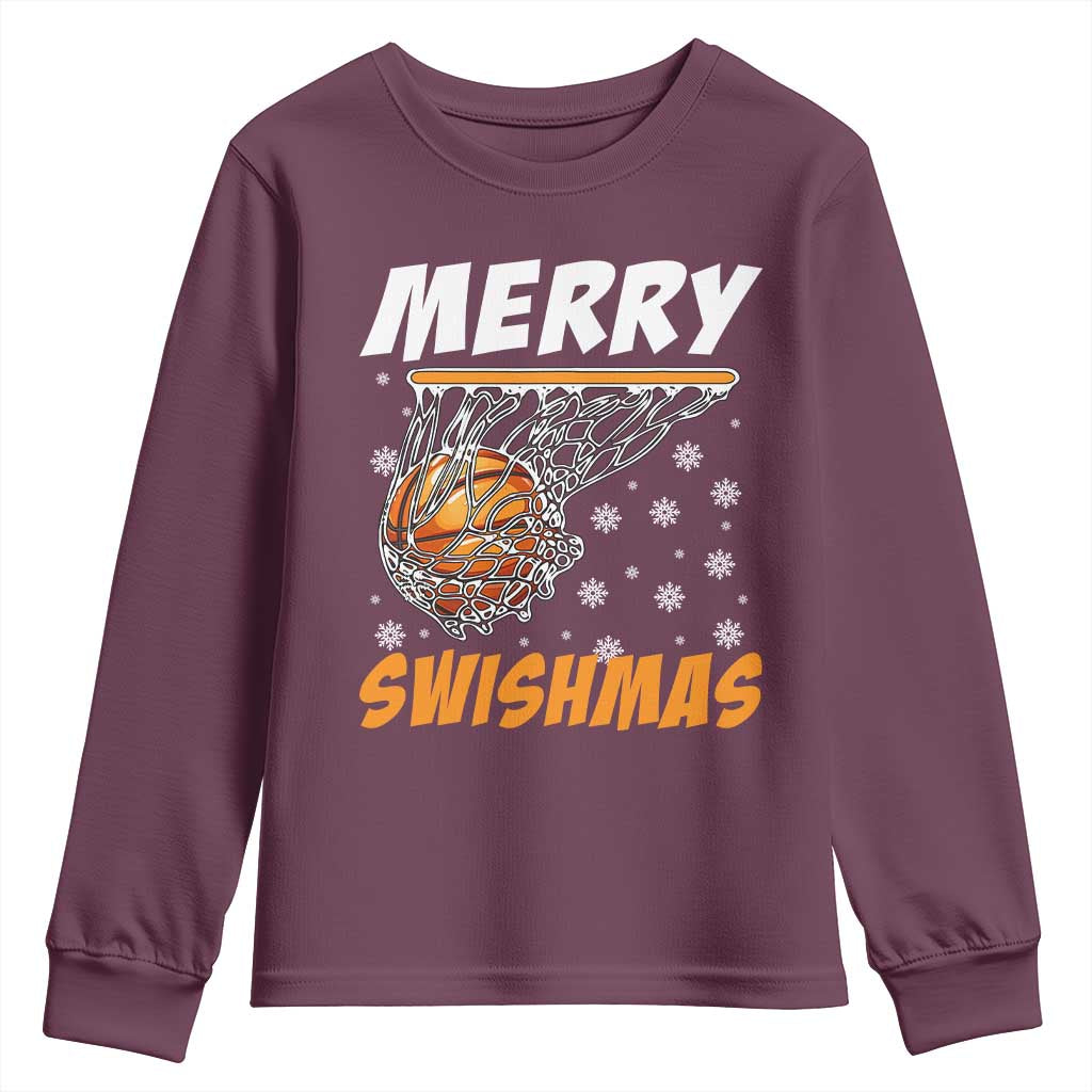 Funny Christmas Basketball Youth Sweatshirt Merry Swishmas Xmas Swish Technique - Wonder Print Shop