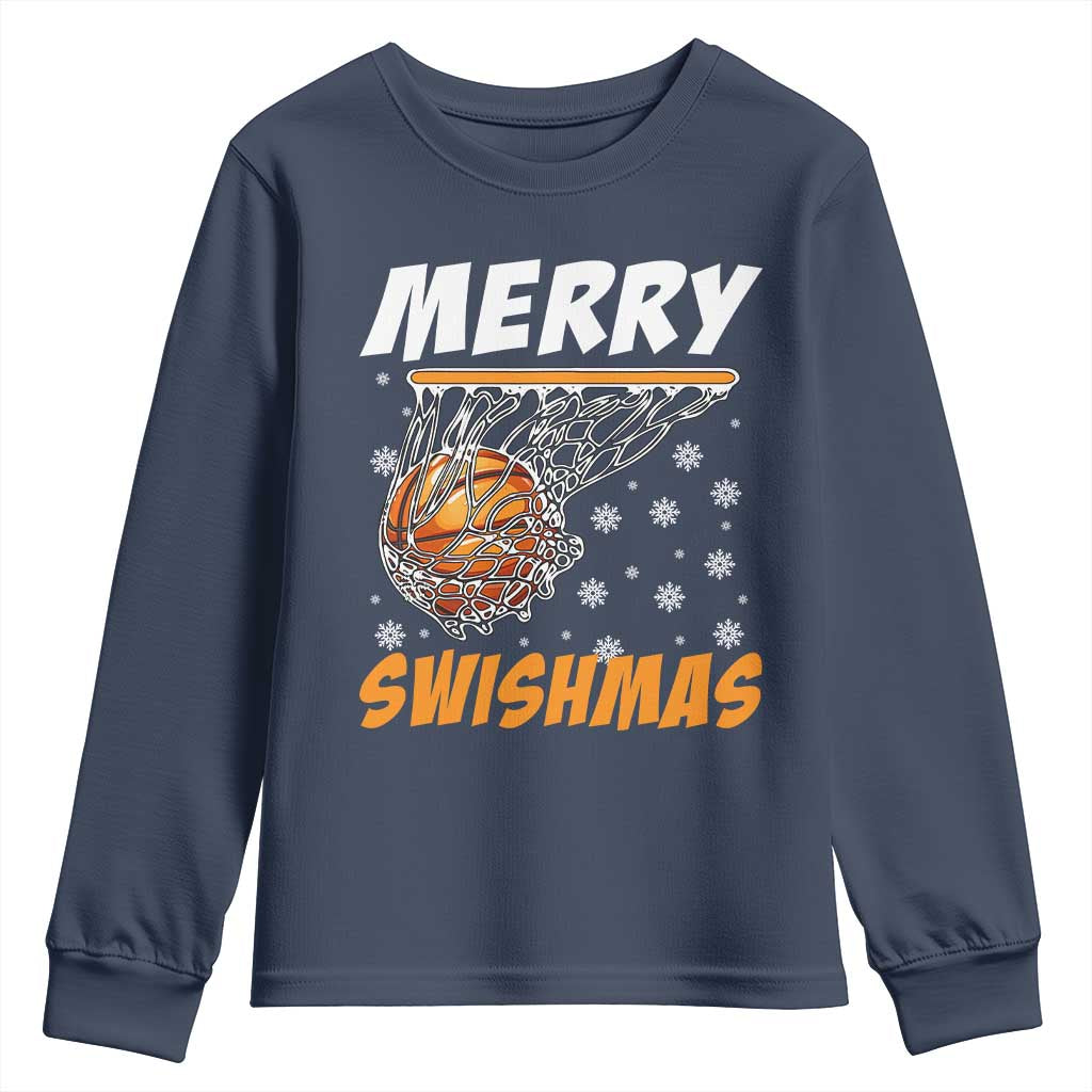 Funny Christmas Basketball Youth Sweatshirt Merry Swishmas Xmas Swish Technique - Wonder Print Shop