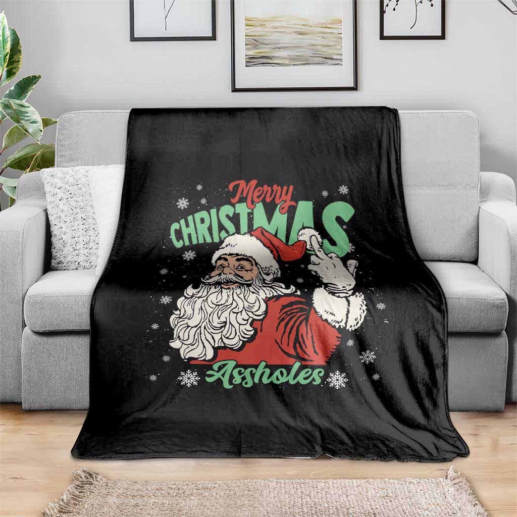 Funny Merry Christmas Assholes Throw Blanket Xmas Naughty Santa Adult Jokes - Wonder Print Shop