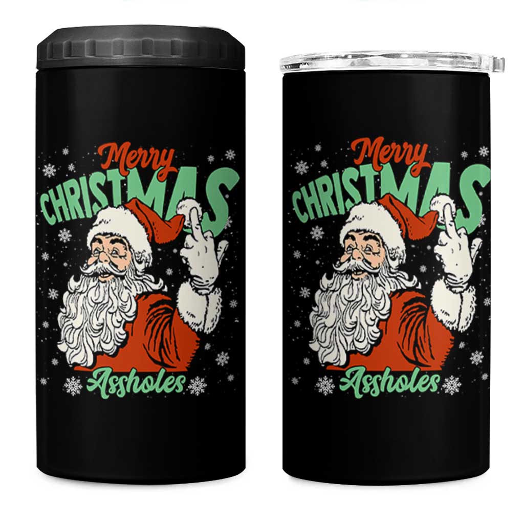 Funny Merry Christmas Assholes 4 in 1 Can Cooler Tumbler Xmas Naughty Santa Adult Jokes - Wonder Print Shop