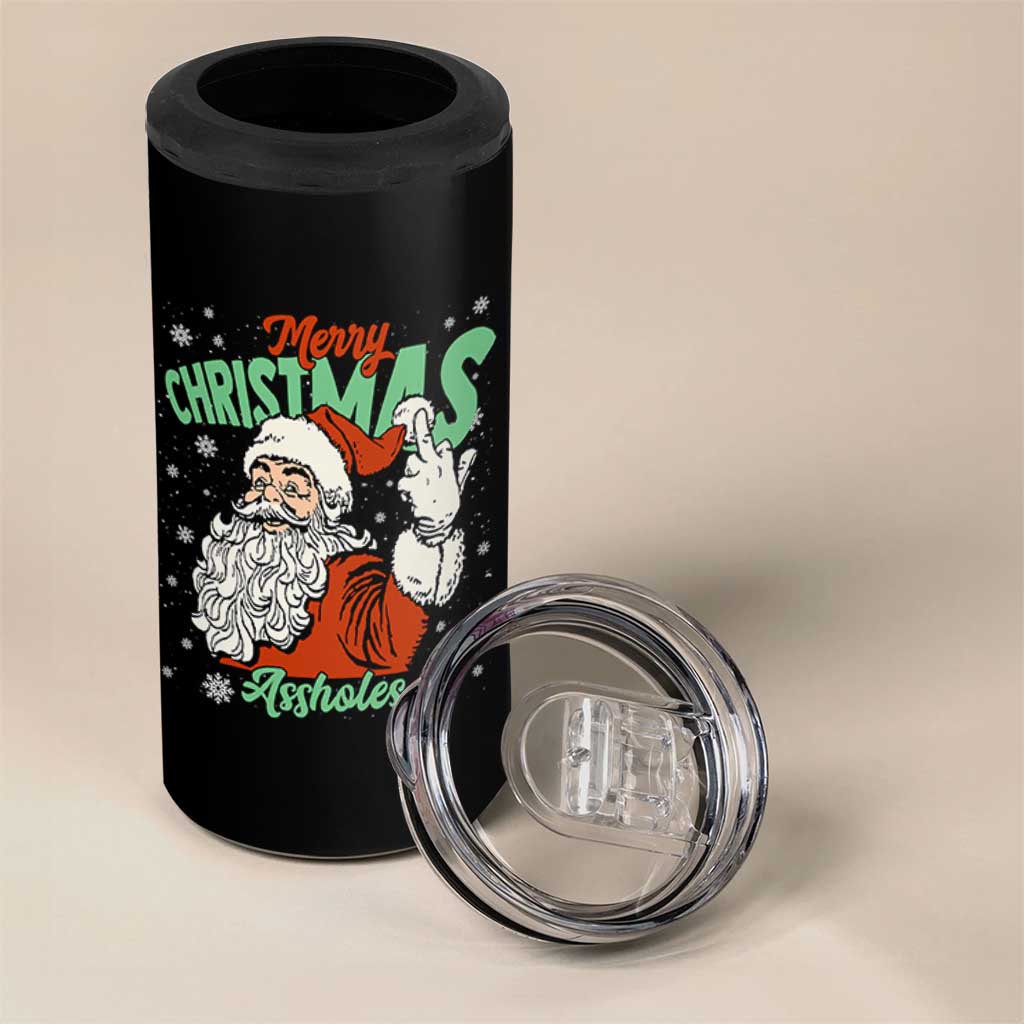 Funny Merry Christmas Assholes 4 in 1 Can Cooler Tumbler Xmas Naughty Santa Adult Jokes - Wonder Print Shop