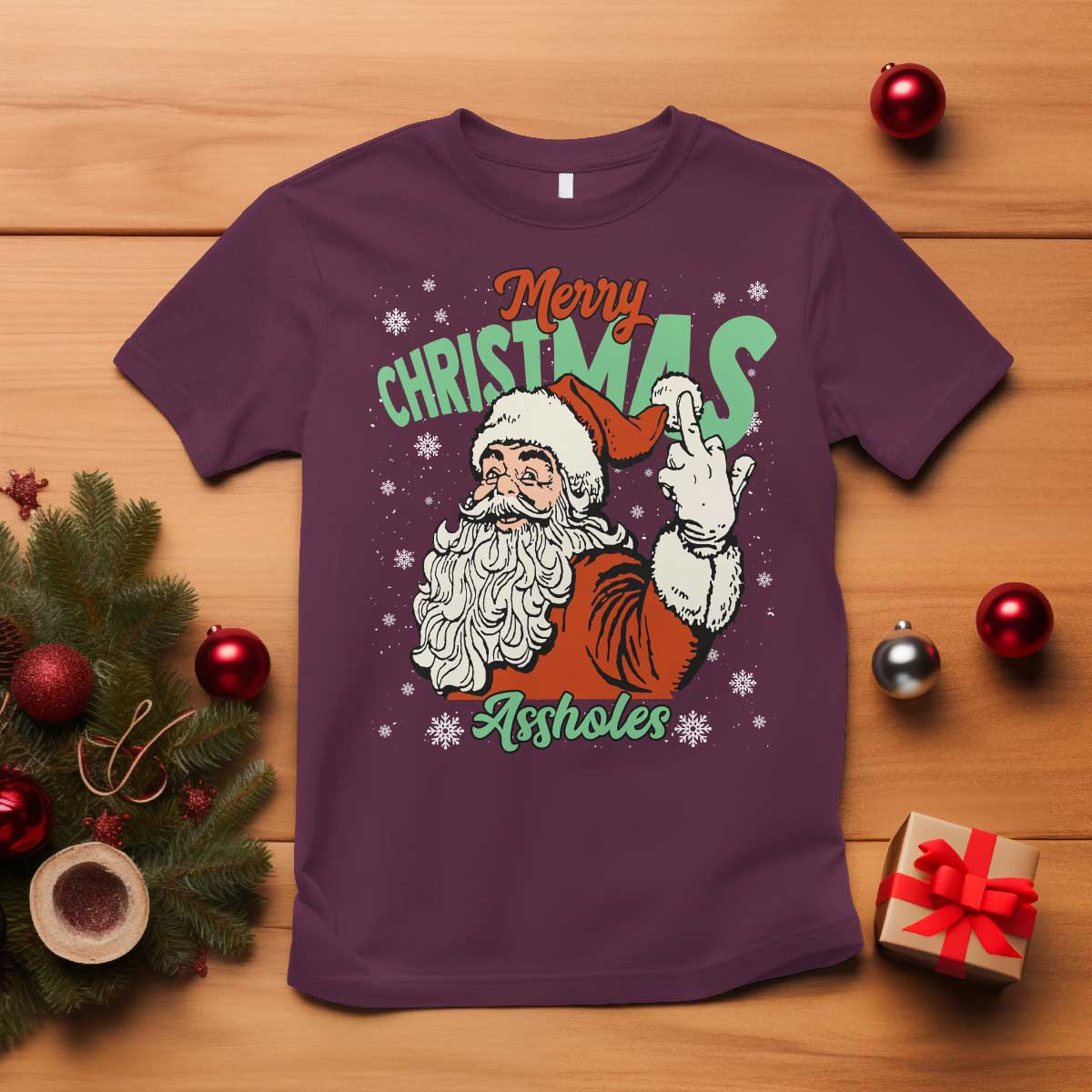 Funny Merry Christmas Assholes T Shirt Xmas Naughty Santa Adult Jokes - Wonder Print Shop