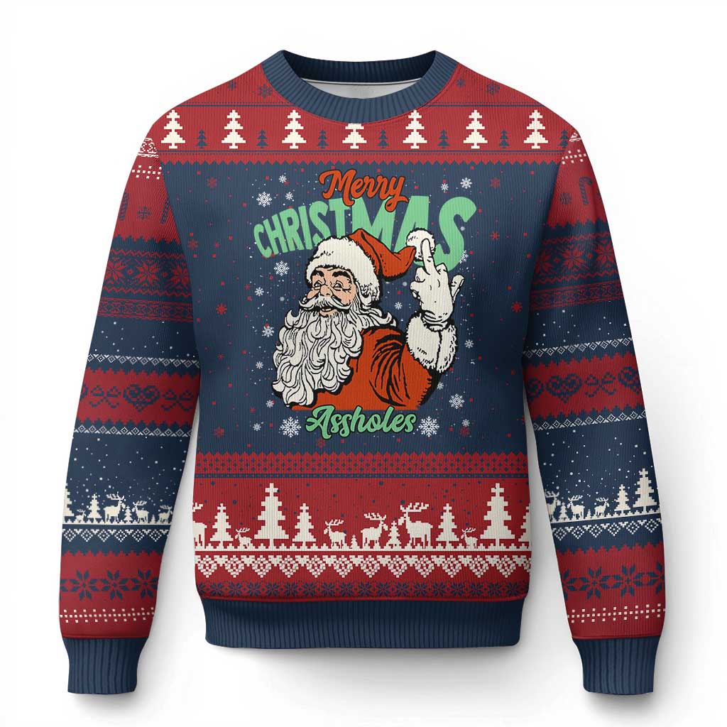 Funny Merry Christmas Assholes Ugly Christmas Sweater Xmas Naughty Santa Adult Jokes - Wonder Print Shop