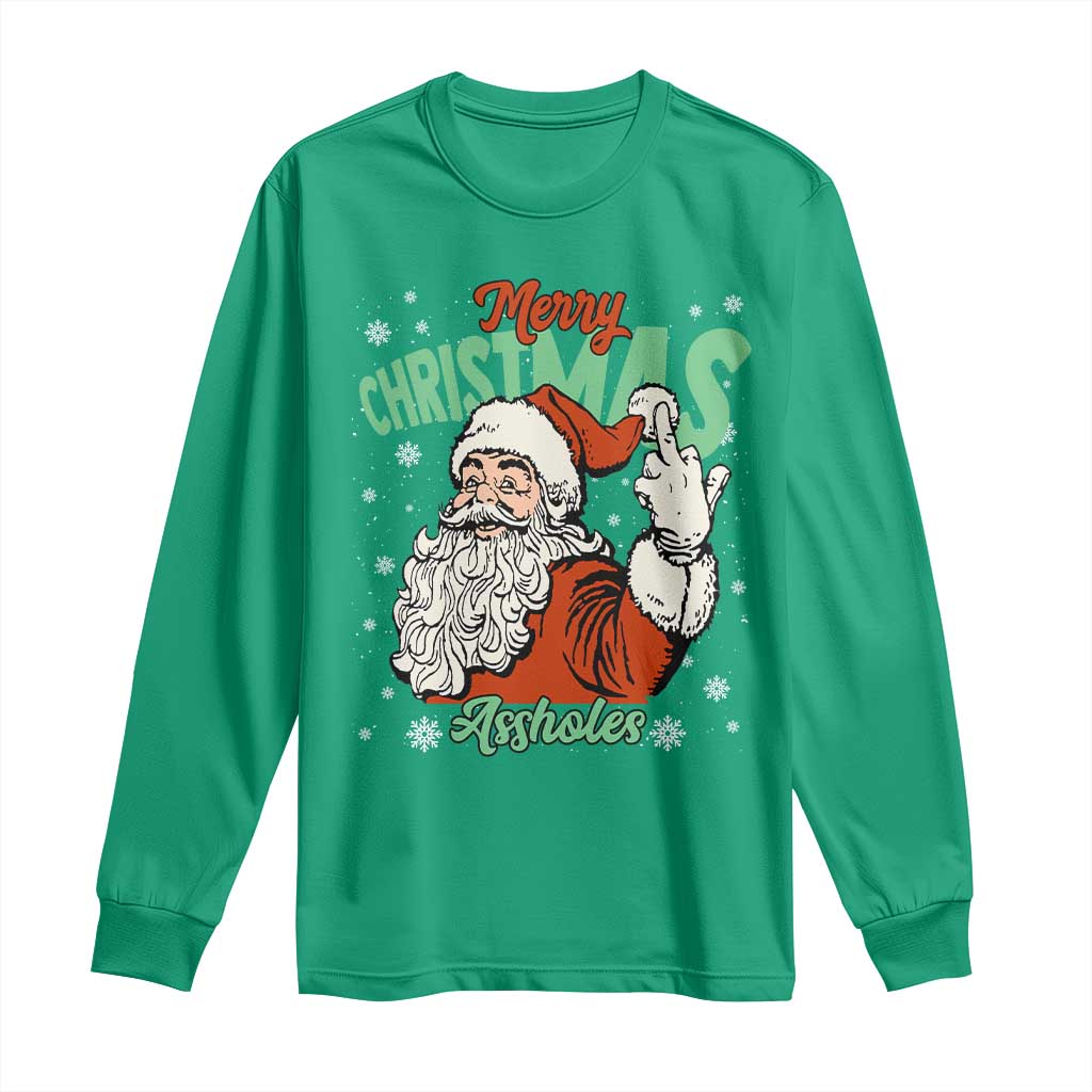 Funny Merry Christmas Assholes Long Sleeve Shirt Xmas Naughty Santa Adult Jokes - Wonder Print Shop