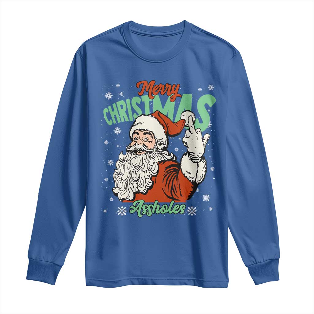 Funny Merry Christmas Assholes Long Sleeve Shirt Xmas Naughty Santa Adult Jokes - Wonder Print Shop