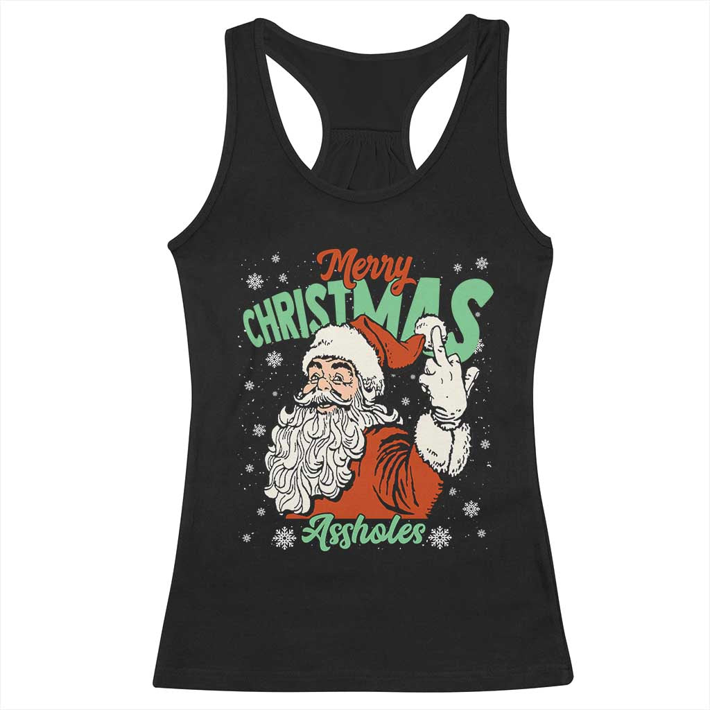 Funny Merry Christmas Assholes Racerback Tank Top Xmas Naughty Santa Adult Jokes - Wonder Print Shop