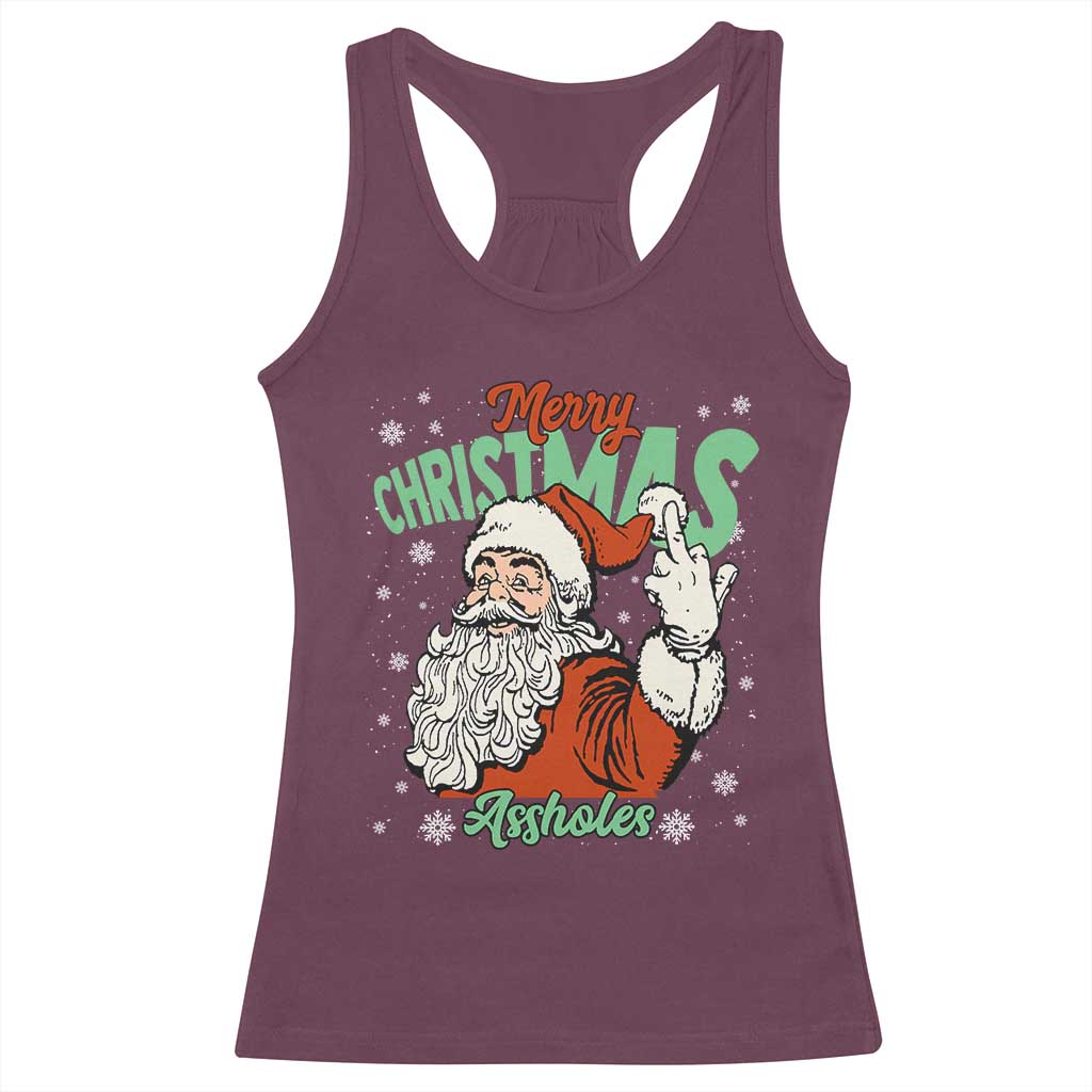 Funny Merry Christmas Assholes Racerback Tank Top Xmas Naughty Santa Adult Jokes - Wonder Print Shop