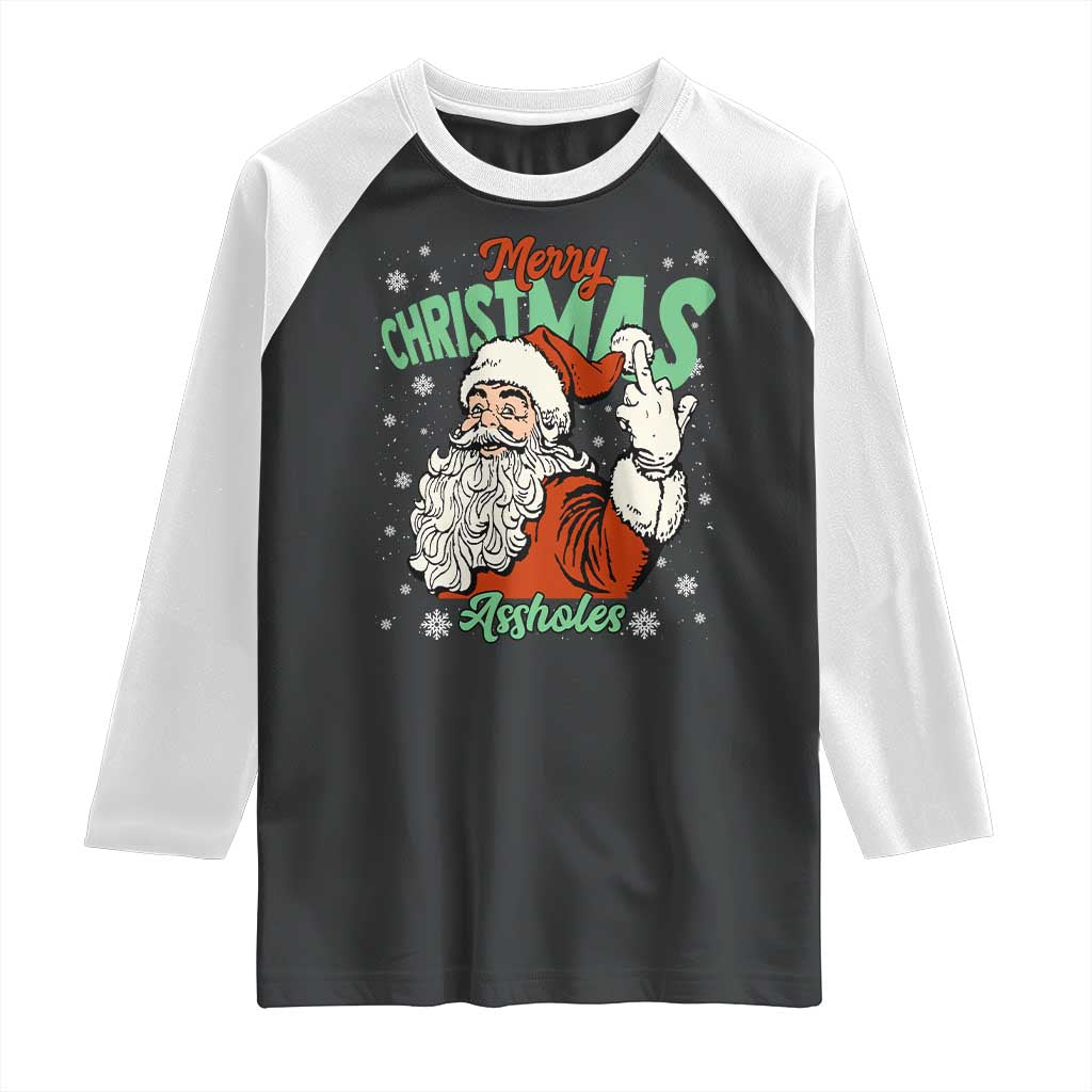 Funny Merry Christmas Assholes Raglan Shirt Xmas Naughty Santa Adult Jokes - Wonder Print Shop