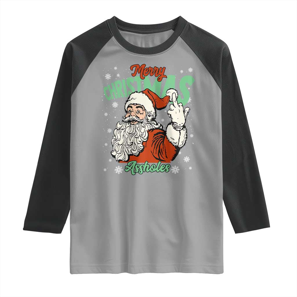 Funny Merry Christmas Assholes Raglan Shirt Xmas Naughty Santa Adult Jokes - Wonder Print Shop