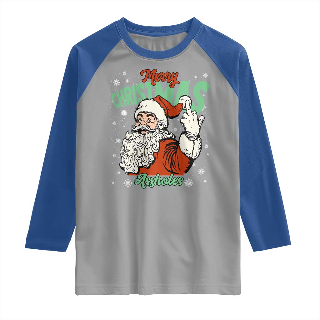 Funny Merry Christmas Assholes Raglan Shirt Xmas Naughty Santa Adult Jokes - Wonder Print Shop